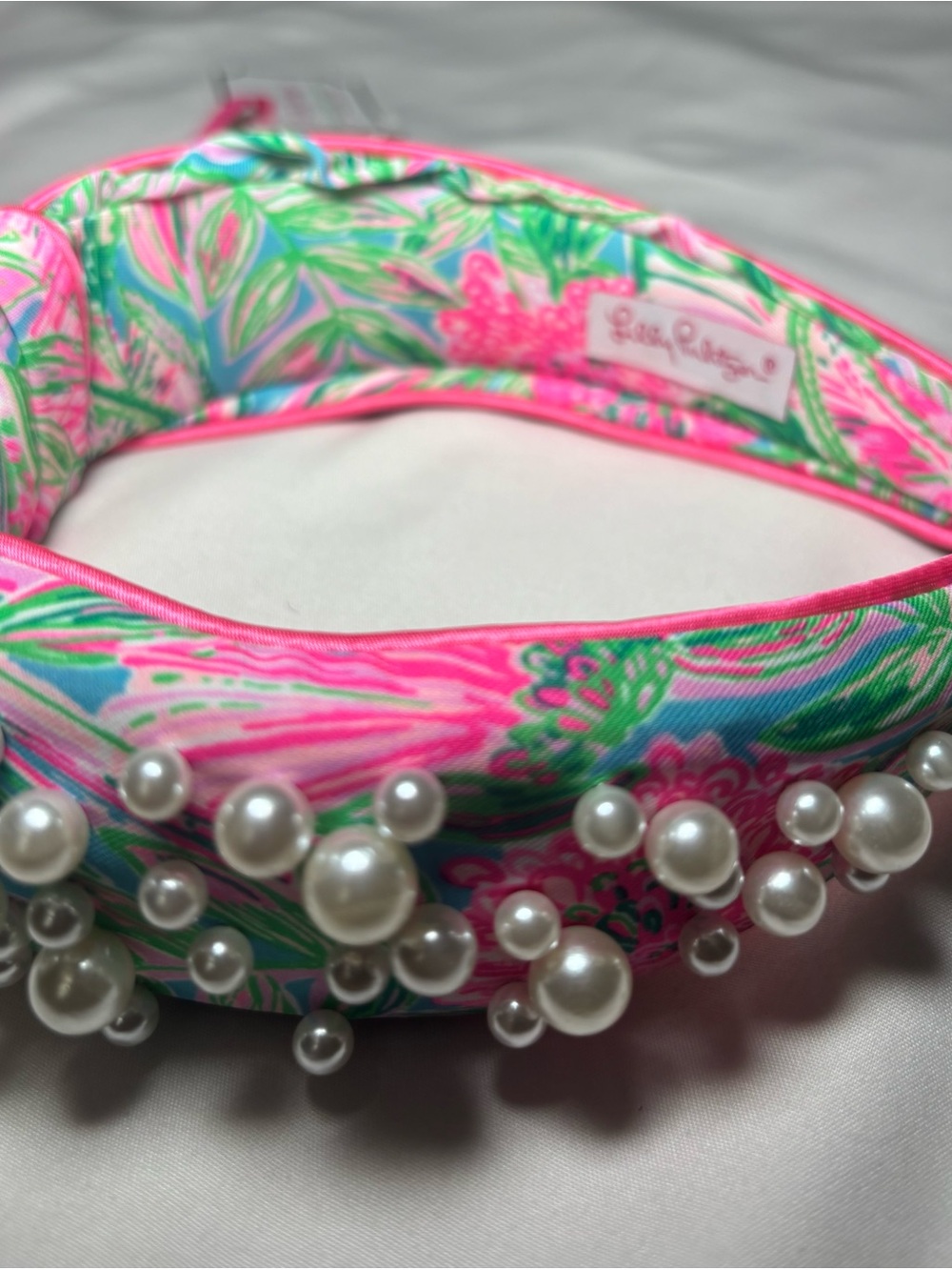 NWT Lilly Pulitzer Blue Horizon “Coming In Hot” Embellished Pearl Knot Headband - Picture 3 of 10